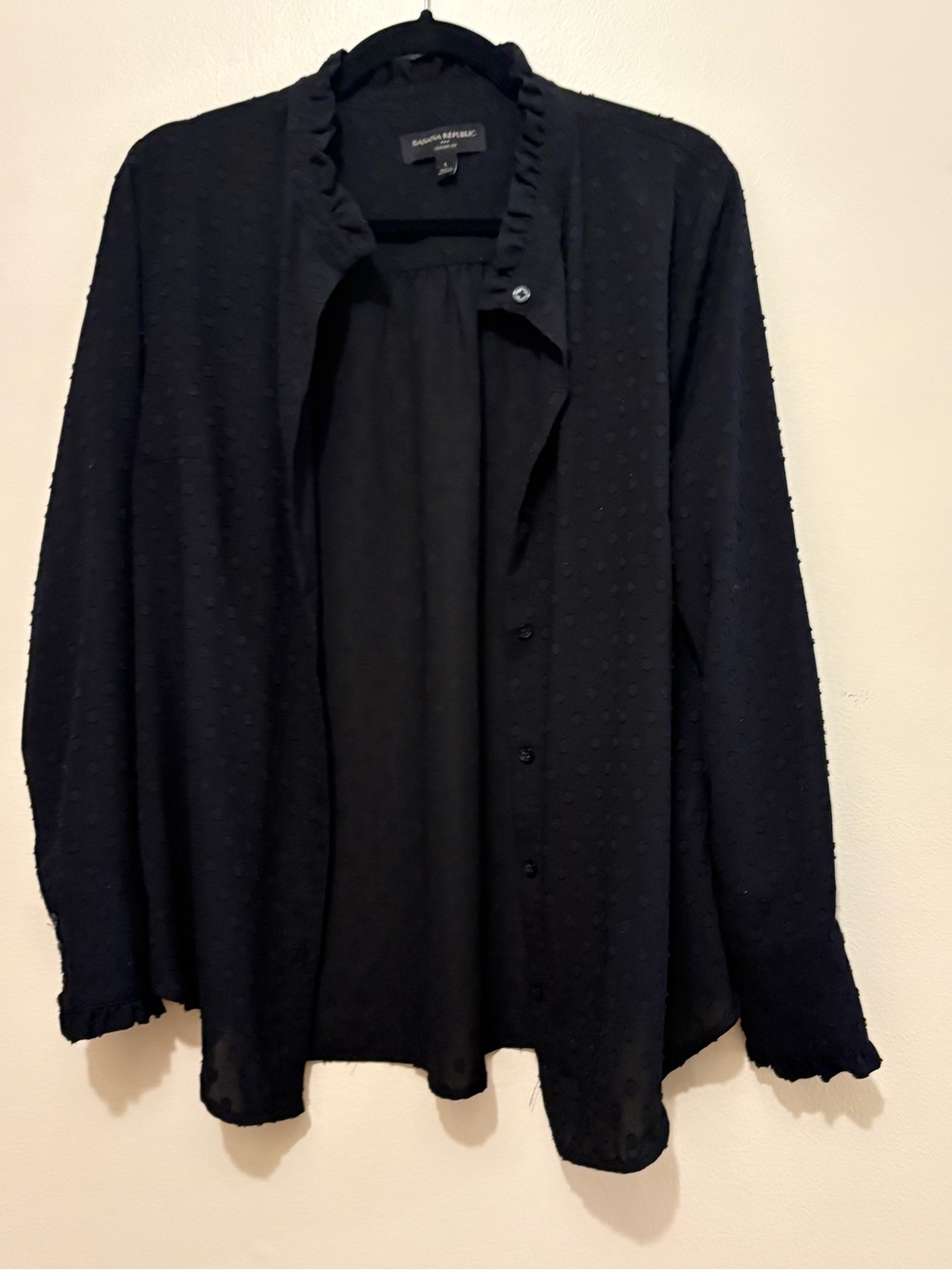 Banana Republic Black Ruffled Collar Swiss Dot Blouse